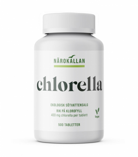 Bottle with N�rok�llan Chlorella 500 tablets organic