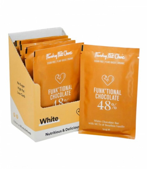 Package with Funky Fat Foods White Chocolate 10 pack